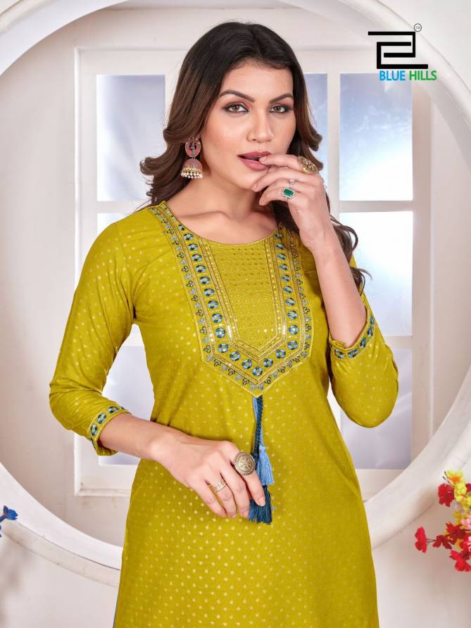 Priya By Blue Hills Rayon Foil Printed Plus Size Kurtis Wholesale Market In Surat With Price